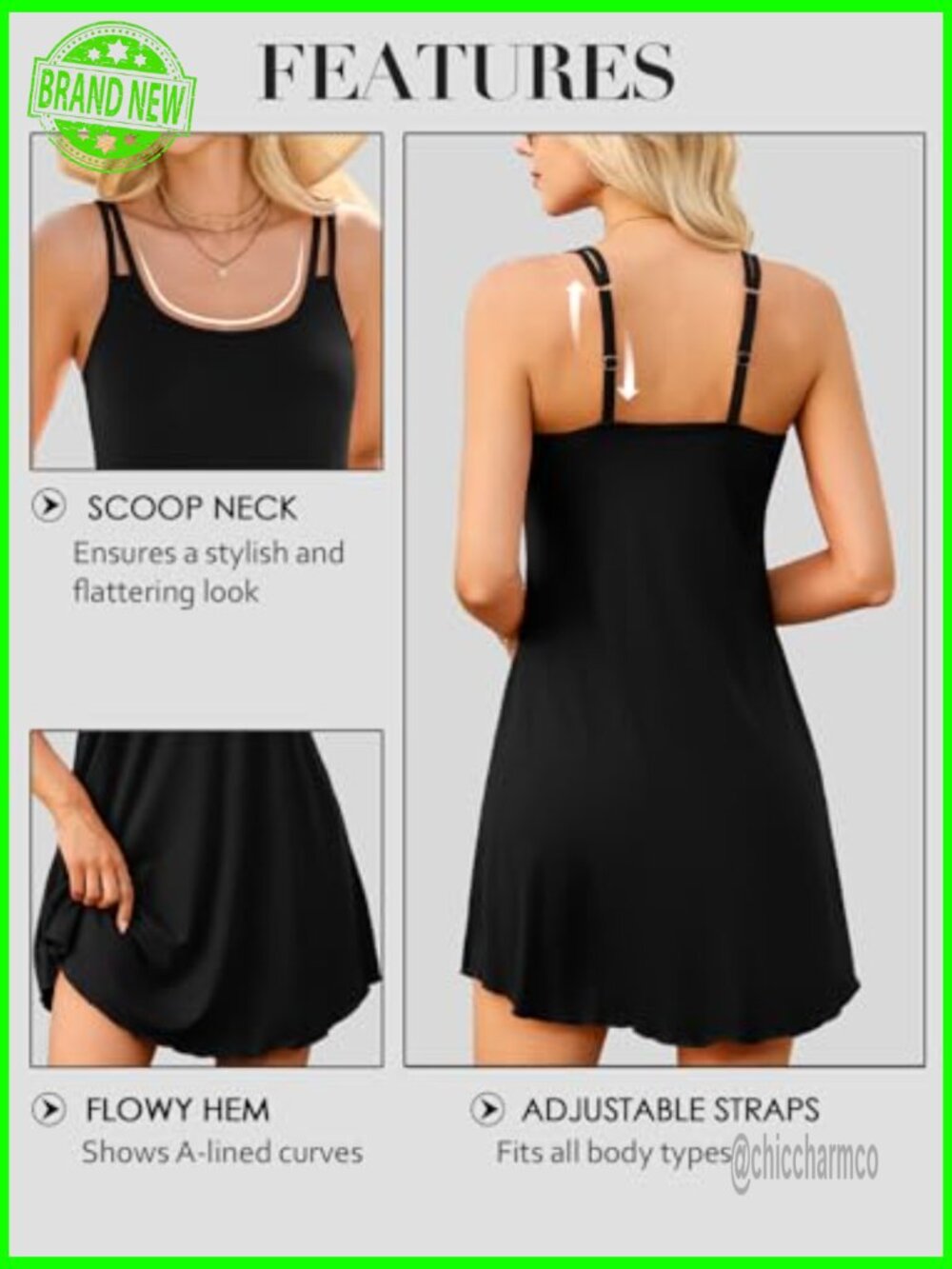 Scoop Neck Sundress with Built-in Bra and Pockets - Picture 4 of 7